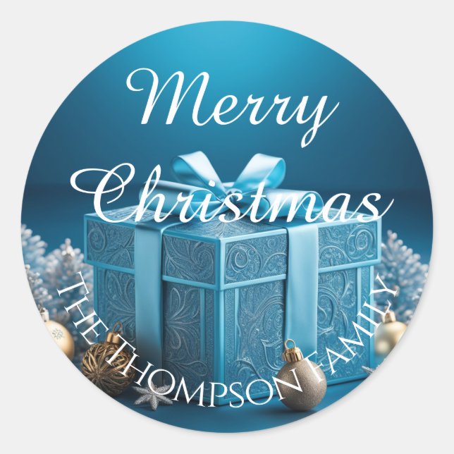 Light Ice Blue Wrapped Christmas Gifts  Classic Round Sticker (Front)