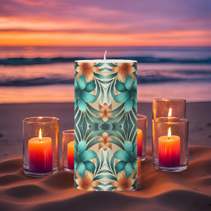 Light Iridescent Floral Pattern Tropics Pillar  Candle