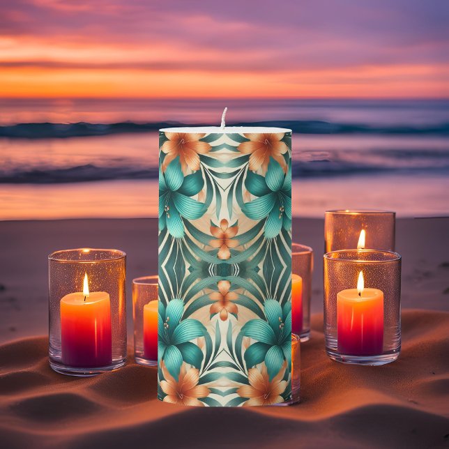 Light Iridescent Floral Pattern Tropics Pillar  Candle (Creator Uploaded)