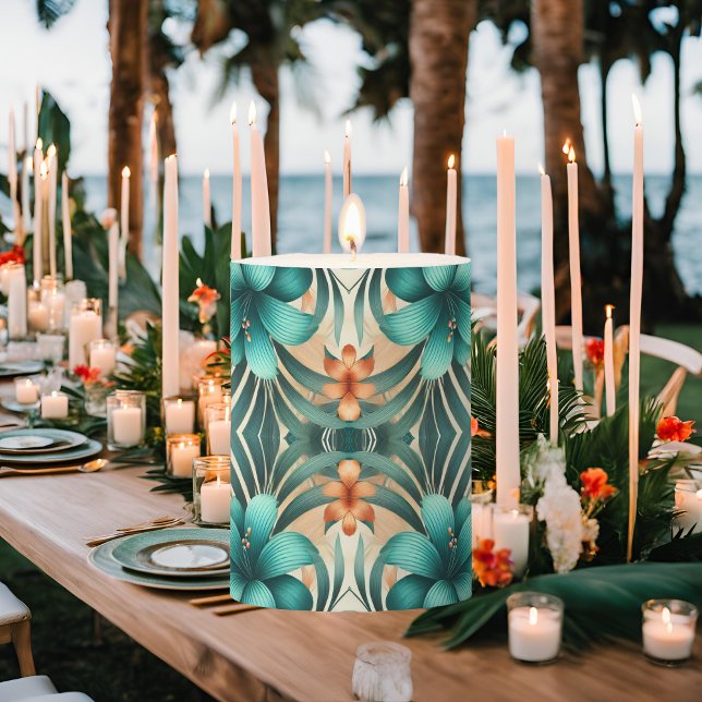 Light Iridescent Floral Pattern Tropics Pillar  Candle (Creator Uploaded)