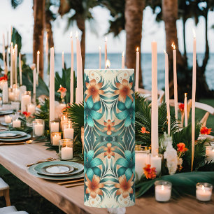 Light Iridescent Floral Pattern Tropics Pillar  Candle