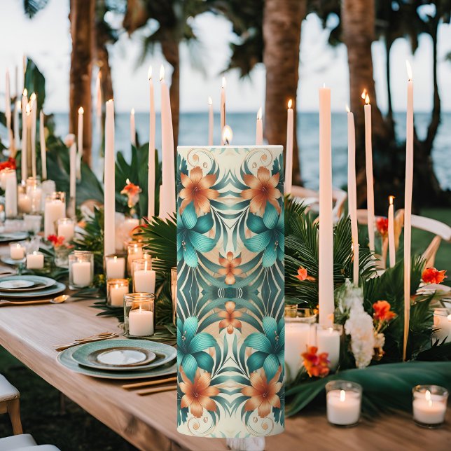 Light Iridescent Floral Pattern Tropics Pillar  Candle (Creator Uploaded)