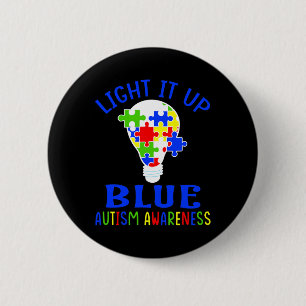 Light It Up Blue Autism Awareness Autistic Puzzle Button