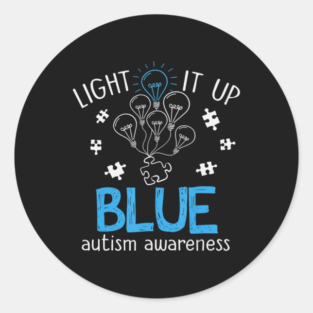 Light It Up Blue Autism Awareness Autistic Puzzle  Classic Round Sticker (Front)