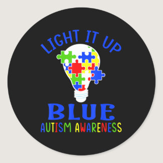 Light It Up Blue Autism Awareness Autistic Puzzle  Classic Round Sticker