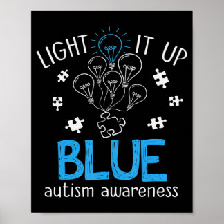 Light It Up Blue Autism Awareness Autistic Puzzle  Poster
