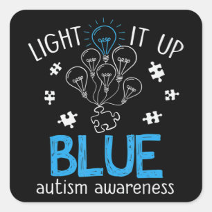 Light It Up Blue Autism Awareness Autistic Puzzle Square Sticker