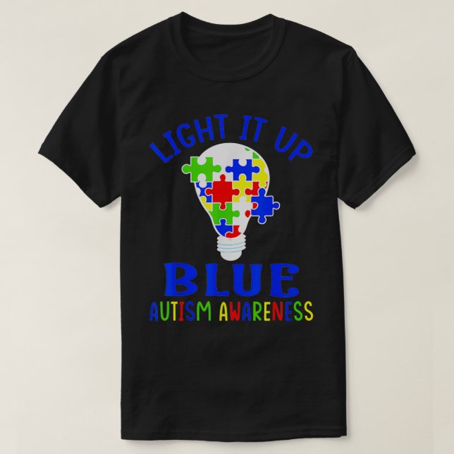 Light It Up Blue Autism Awareness Autistic Puzzle  T-Shirt (Design Front)