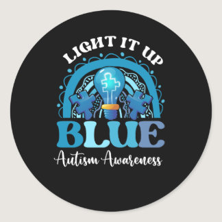 Light It Up Blue Autism Awareness Month Rainbow Pu Classic Round Sticker