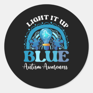 Light It Up Blue Autism Awareness Month Rainbow Pu Classic Round Sticker