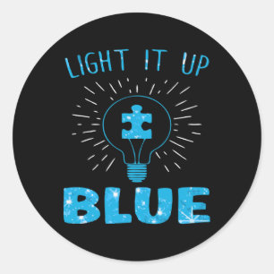 Light It Up Blue Autism Awareness Puzzle Piece Classic Round Sticker
