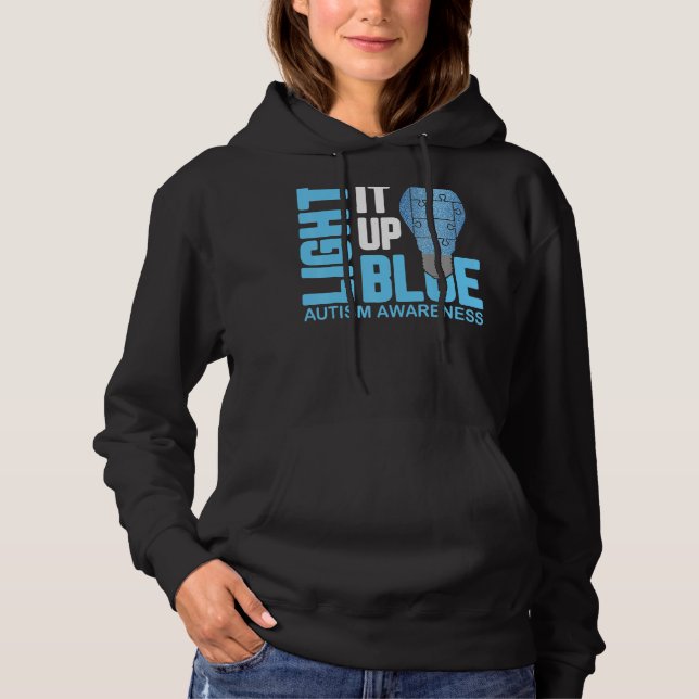 Light It Up Blue Autism Awareness Puzzle Piece Rib Hoodie (Front)