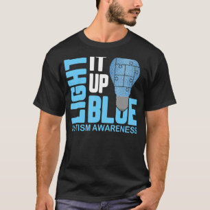 Light It Up Blue Autism Awareness Puzzle Piece Rib T-Shirt