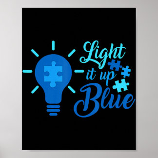 Light It Up Blue Autism Awareness Ribbon Puzzle Pi Poster