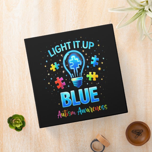 Light It Up Blue Autistic Autism Awareness 3 Ring Binder (In Situ)