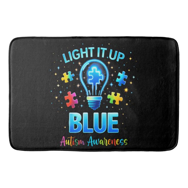 Light It Up Blue Autistic Autism Awareness Bath Mat (Front)