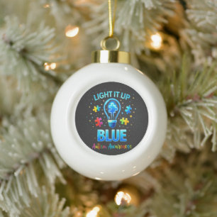 Light It Up Blue Autistic Autism Awareness Ceramic Ball Christmas Ornament