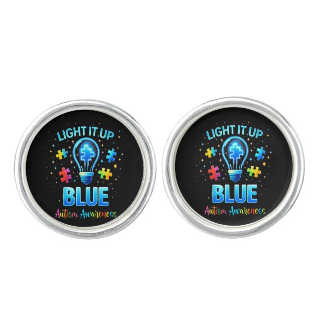 Light It Up Blue Autistic Autism Awareness Cufflinks (Front)