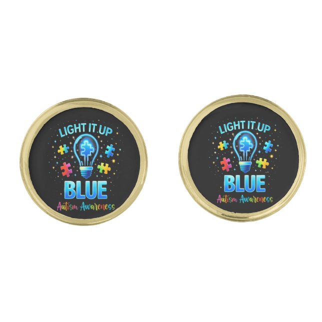 Light It Up Blue Autistic Autism Awareness Cufflinks (Front)