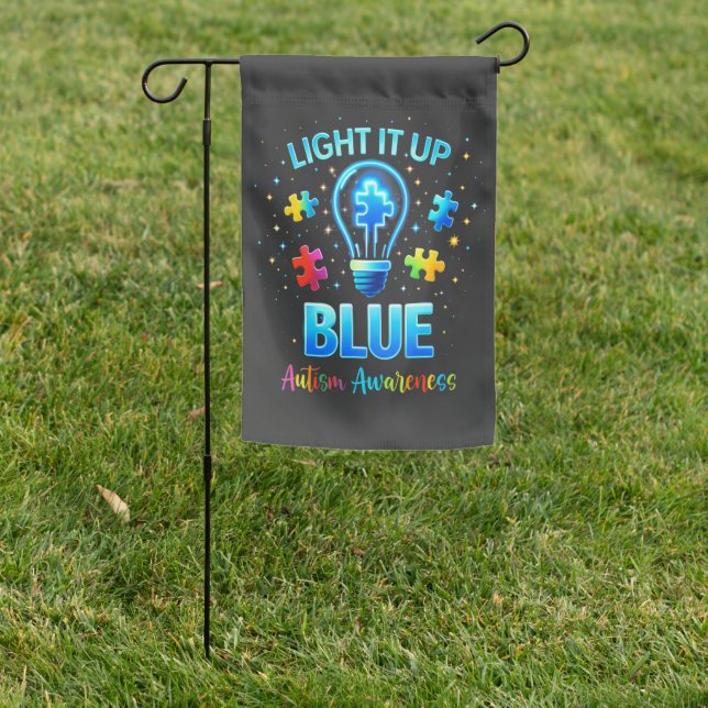 Light It Up Blue Autistic Autism Awareness Garden Flag (In SItu)