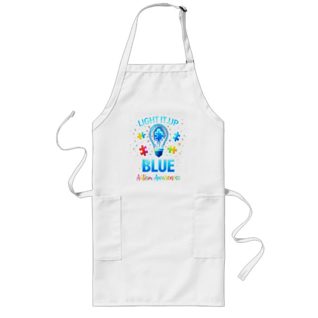 Light It Up Blue Autistic Autism Awareness Long Apron (Front)
