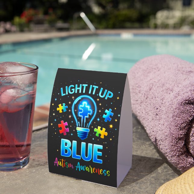 Light It Up Blue Autistic Autism Awareness Paper Table Tent (Insitu(On Table))