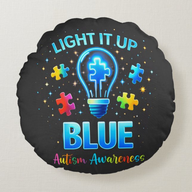 Light It Up Blue Autistic Autism Awareness Round Pillow (Front)