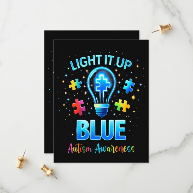 Light It Up Blue Autistic Autism Awareness Save The Date (Front/Back In Situ)