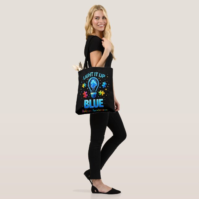 Light It Up Blue Autistic Autism Awareness Tote Bag (On Model)