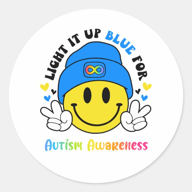 Light it up Blue For Autism Classic Round Sticker (Front)