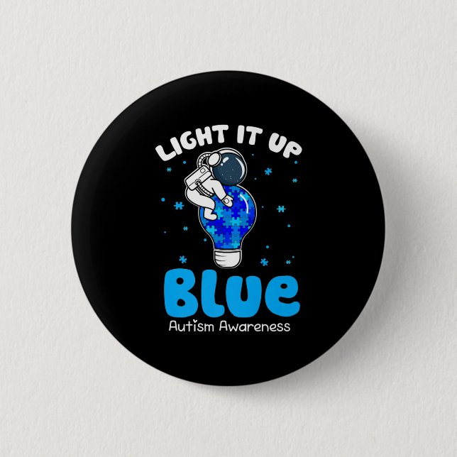 Light It Up Blue Funny Puzzle Piece Autism Awarene Button (Front)