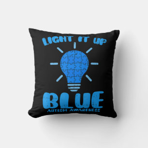 Light It Up Blue Funny Puzzle Piece Autism Awarene Throw Pillow