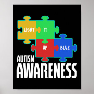 Light It Up Blue Puzzle Inspirational Autism Aware Poster