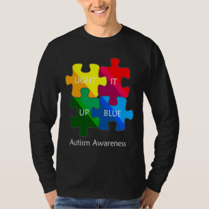 Light It Up Blue Puzzle Pieces For Autism Awarenes T-Shirt