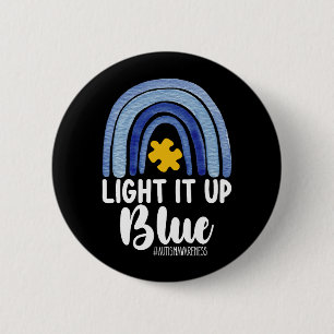 Light It Up Blue Rainbow Autism Awareness Family Button