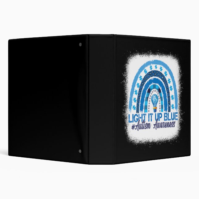 Light It Up Blue Rainbow Bleached Autism Awareness 3 Ring Binder (Background)