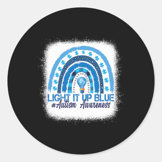Light It Up Blue Rainbow Bleached Autism Awareness Classic Round Sticker (Front)