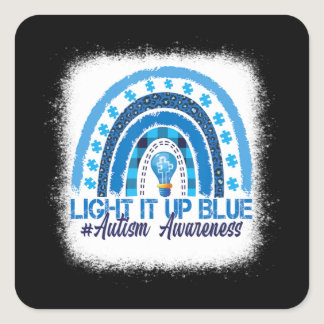 Light It Up Blue Rainbow Bleached Autism Awareness Square Sticker