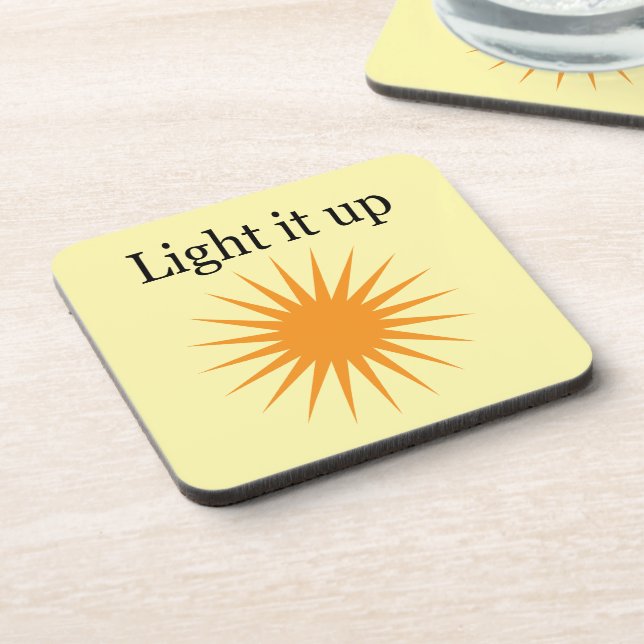 Light it up, yellow beverage coaster (Left Side)