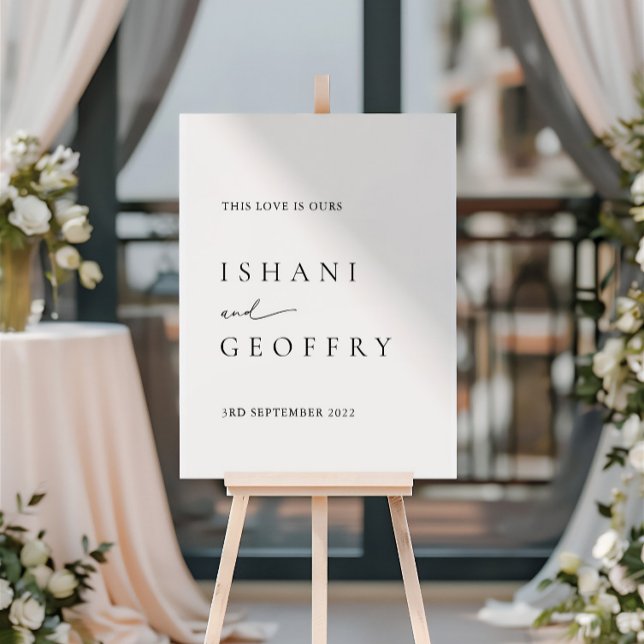 Light Ivory Modern Minimal Wedding Welcome Sign  (White Modern Minimalist Wedding Welcome Sign)