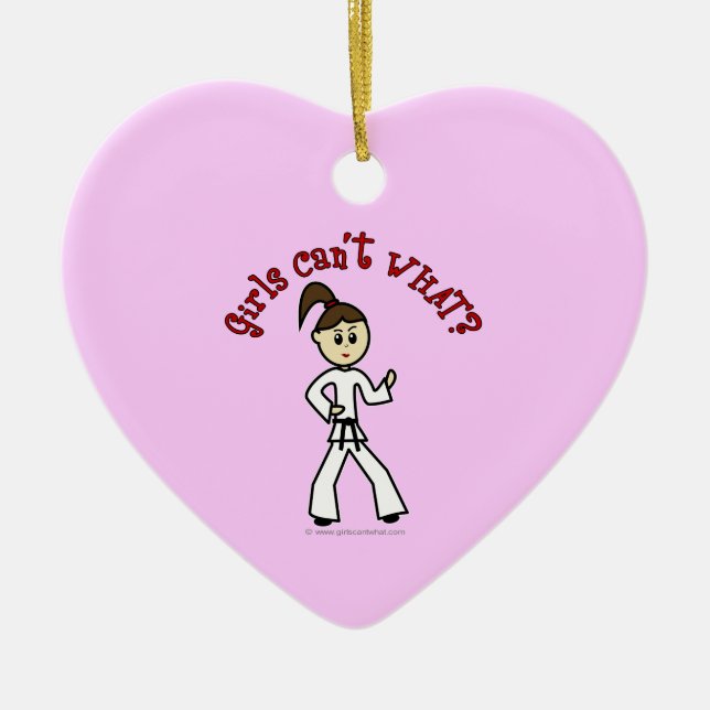 Light Karate Girl Ceramic Ornament (Front)