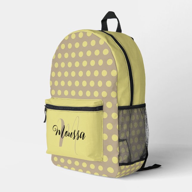 Light Khaki Color - Initial Letter Name Monogram  Printed Backpack (Back Corner Right)