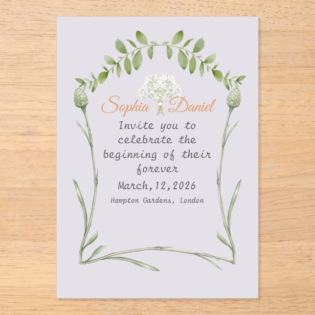 Light lavender acrylic wedding invitation  (Front)