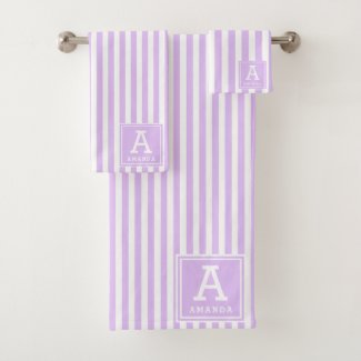 Light Lavender Cabana Stripes Monogrammed Initials
