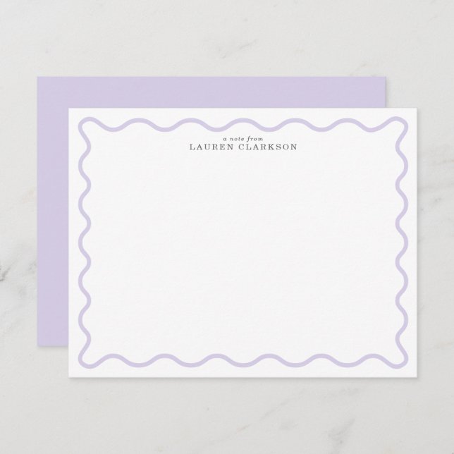 Light Lavender Modern Wavy Border Note card (Front/Back)