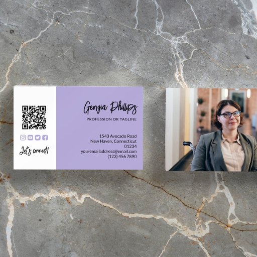 Customizable Light Lavender QR Code Photo Social Media Icons Business Card