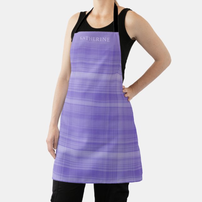 Light Lavender Violet Purple Checkered Pattern Apron (Insitu)
