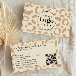 Light Leopard Print Custom Company Logo QR Code Business Card