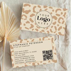 Light Leopard Print Custom Company Logo QR Code Business Card