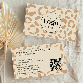 Light Leopard Print Custom Company Logo QR Code Business Card